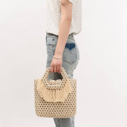 Casual Fringe Handmade Wooden Bead Bag