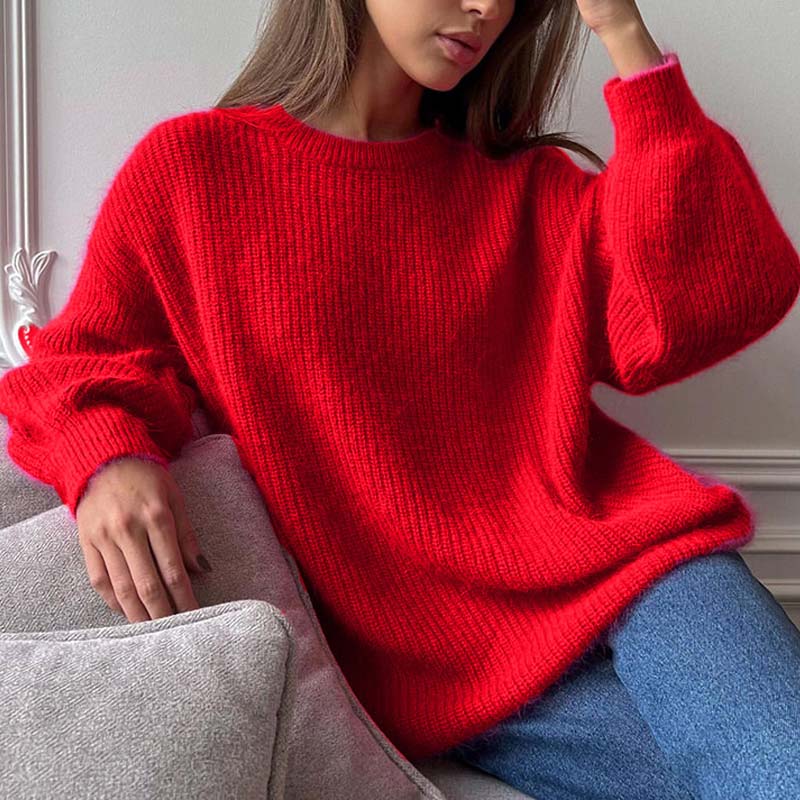 Elegant Crew Neck Loose Soft Knit Top