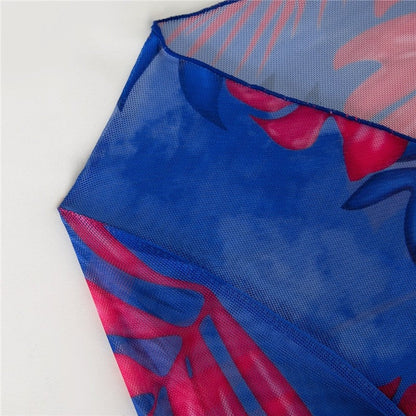 Split 4-Piece Long Sleeve Printed Tie-Up Bikini Swimsuit