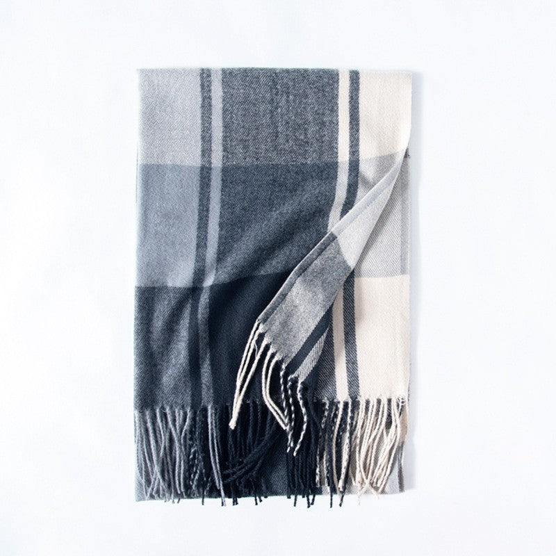 Soft Warm Fringed Plaid Scarf