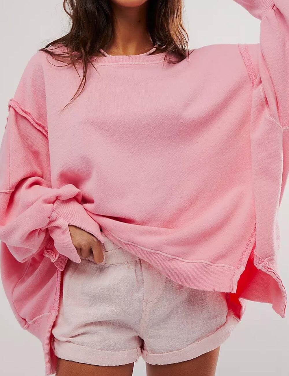 Solid Color Round Neck Split Hoodies