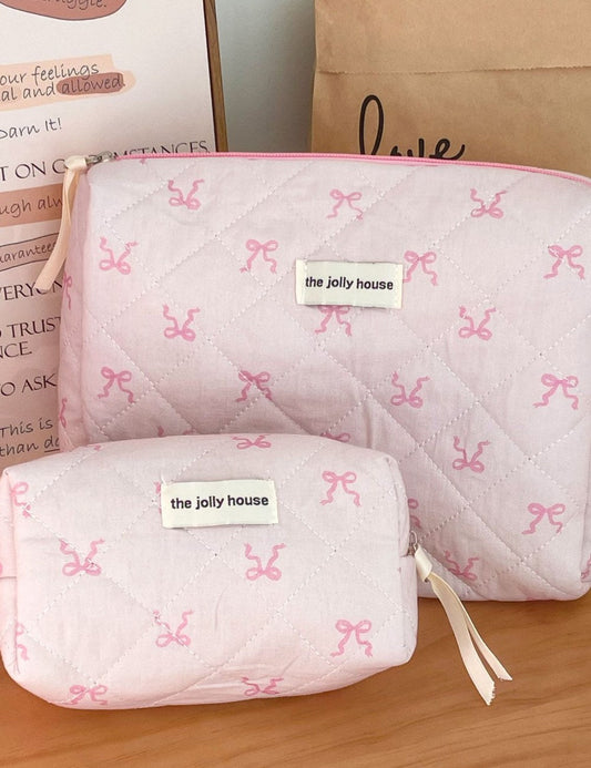 Pink Bow Large Capacity Sweet Make Up Bag