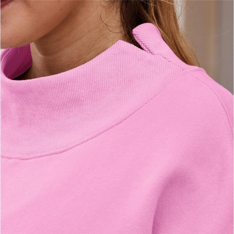 Solid Color High Neck Fleece Sweatshirt