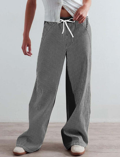 Simple Striped Color Block Wide Leg Pants