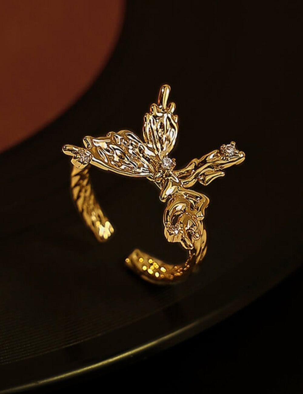 Vintage Gold Butterfly Zircon Oppen Ring