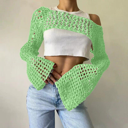 Casual Flare Sleeve Mesh Short Net Top
