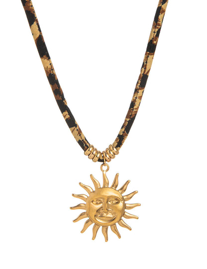 Gold Plated Pendant Leopard Cord Necklace