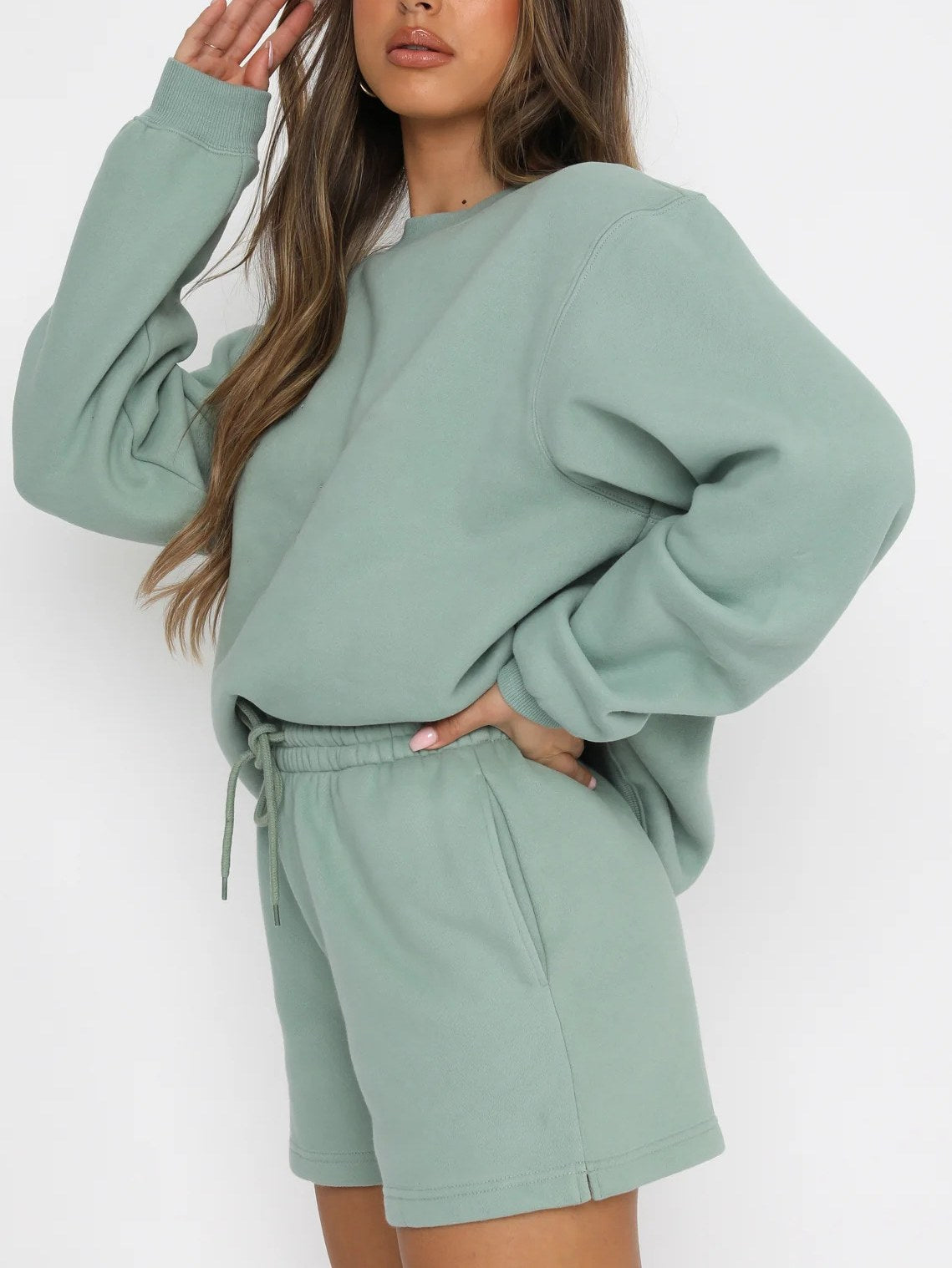 Solid Color Sweatshirt Short Loose Sets