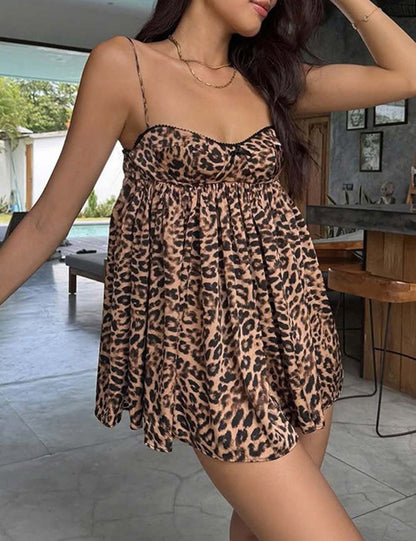 Sexy Leopard Spaghetti Loungewear Nightdress