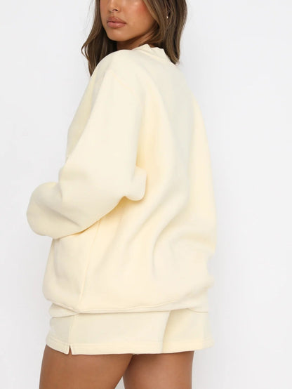 Solid Color Sweatshirt Short Loose Sets