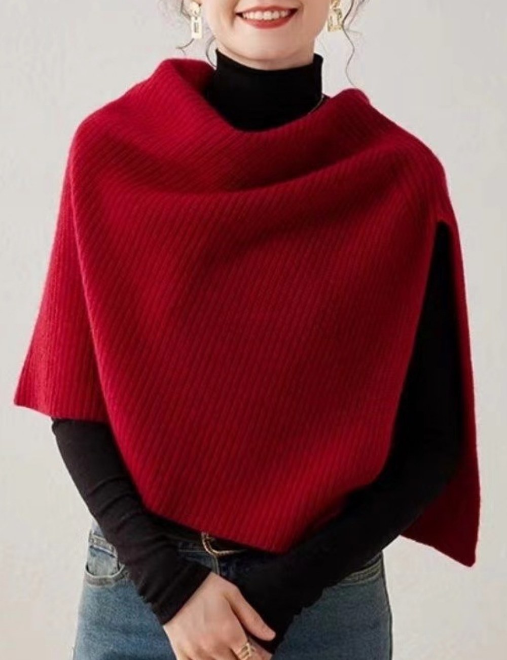 Side Split Solid Color Knitted Shawl Scarf