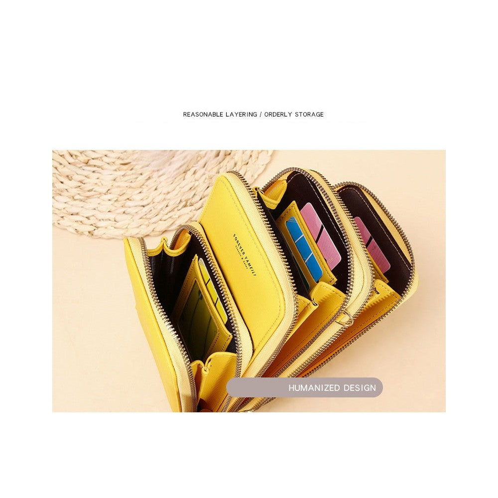 PU Leather Solid Color Large Capacity Multifunctional Purse One   Shoulder Crossbody Cell Phone Bag