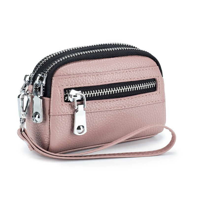 Mini Cowhide Double Zipper Clutch Bag