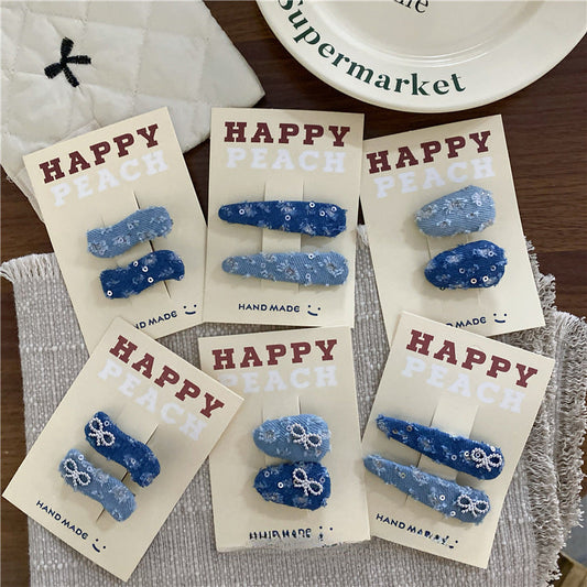 2+Silver Bow Demin Sweet Hair Clips