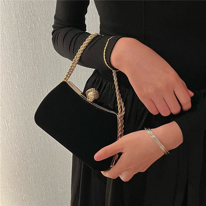 Velvet Pearl Chain Evening Clutch