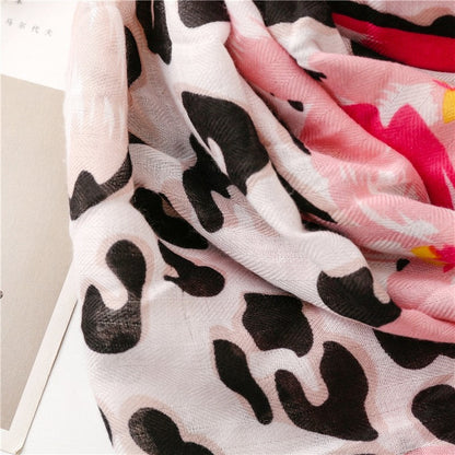 Tropical Plant Floral Leopard Contrast Scarf