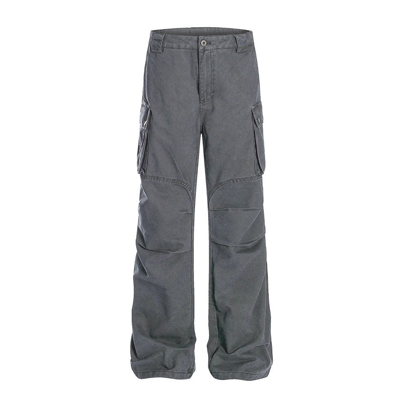 High Street Straight Cargo Pants Multi Pocket Pleated Slim
