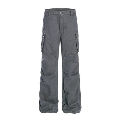 High Street Straight Cargo Pants Multi Pocket Pleated Slim