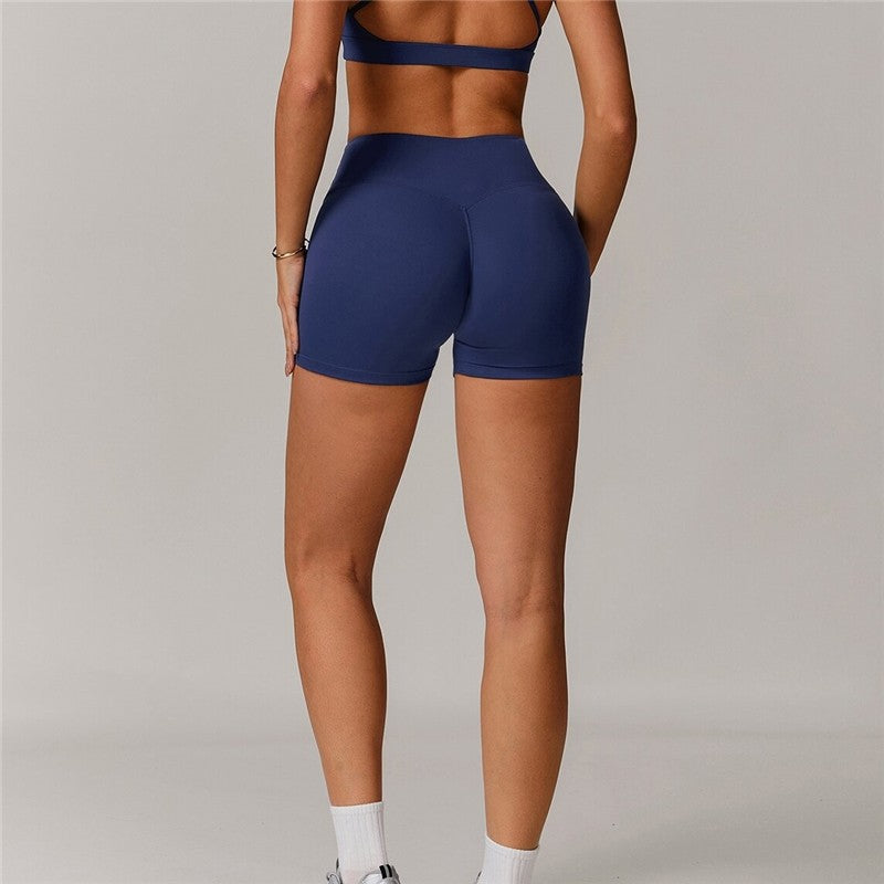 Solid Color High Waist Tummy Control Workout Shorts