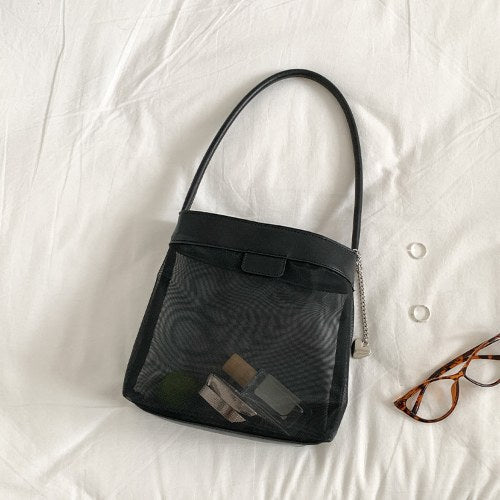 Leather Large Capacity Mesh Shoulder Bag