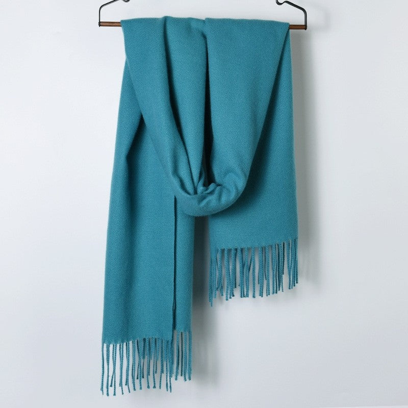 Solid Color Fringed Warm Scarf