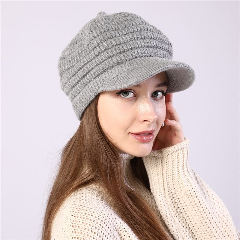 Thick Striped Fleece Knit Duckbill Beret