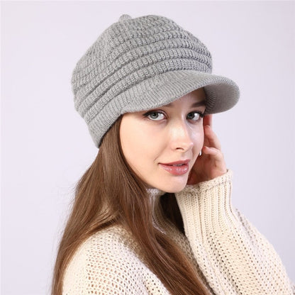 Thick Striped Fleece Knit Duckbill Beret