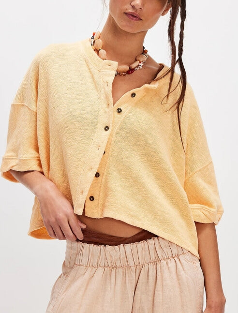 Loose Midi Sleeves Button Down Knit Tops