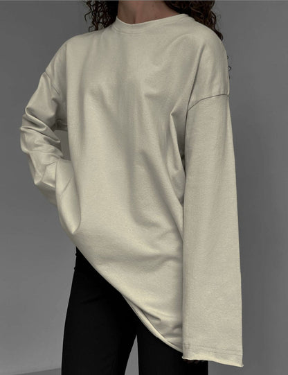 Simple Distressed Crew Neck Long Sleeve Top