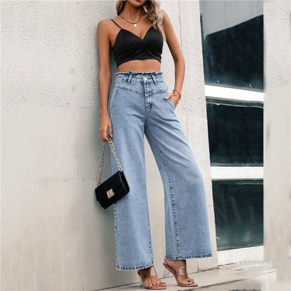 Simple And Classic Commuter High-Waisted Straight-Leg Slimming Loose Jeans