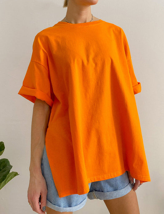 Casual Split Loose Round Neck Short Sleeves Top