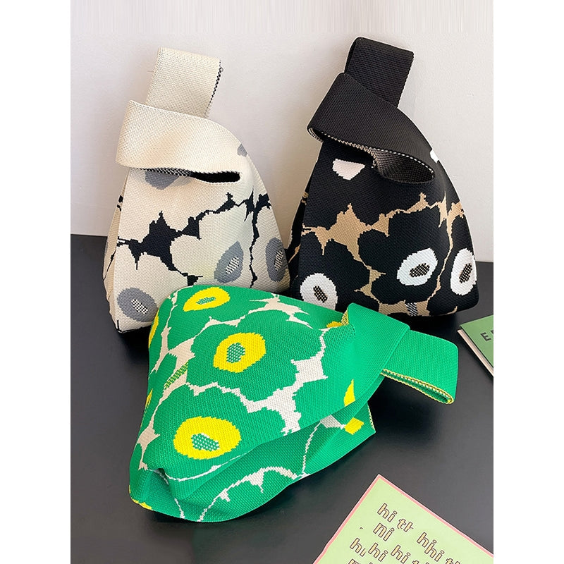 Contrast Color Floral Printed Woven Woven Handbag