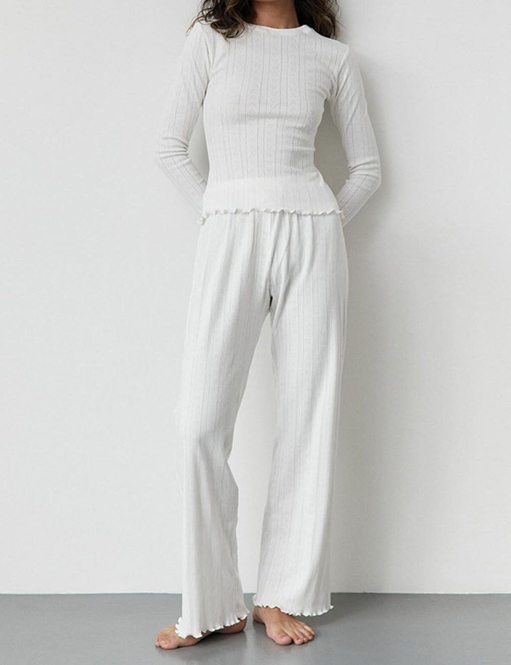Elegant Long Sleeve Ruffled Pajamas Set