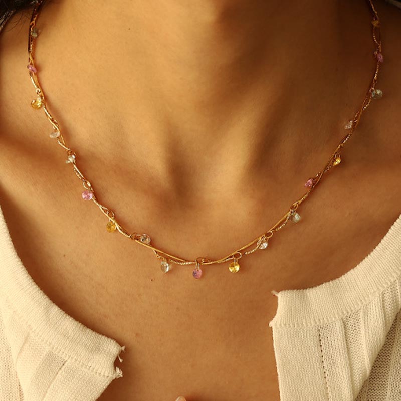 Vintage Twisted Double-Layer Zircon Necklace