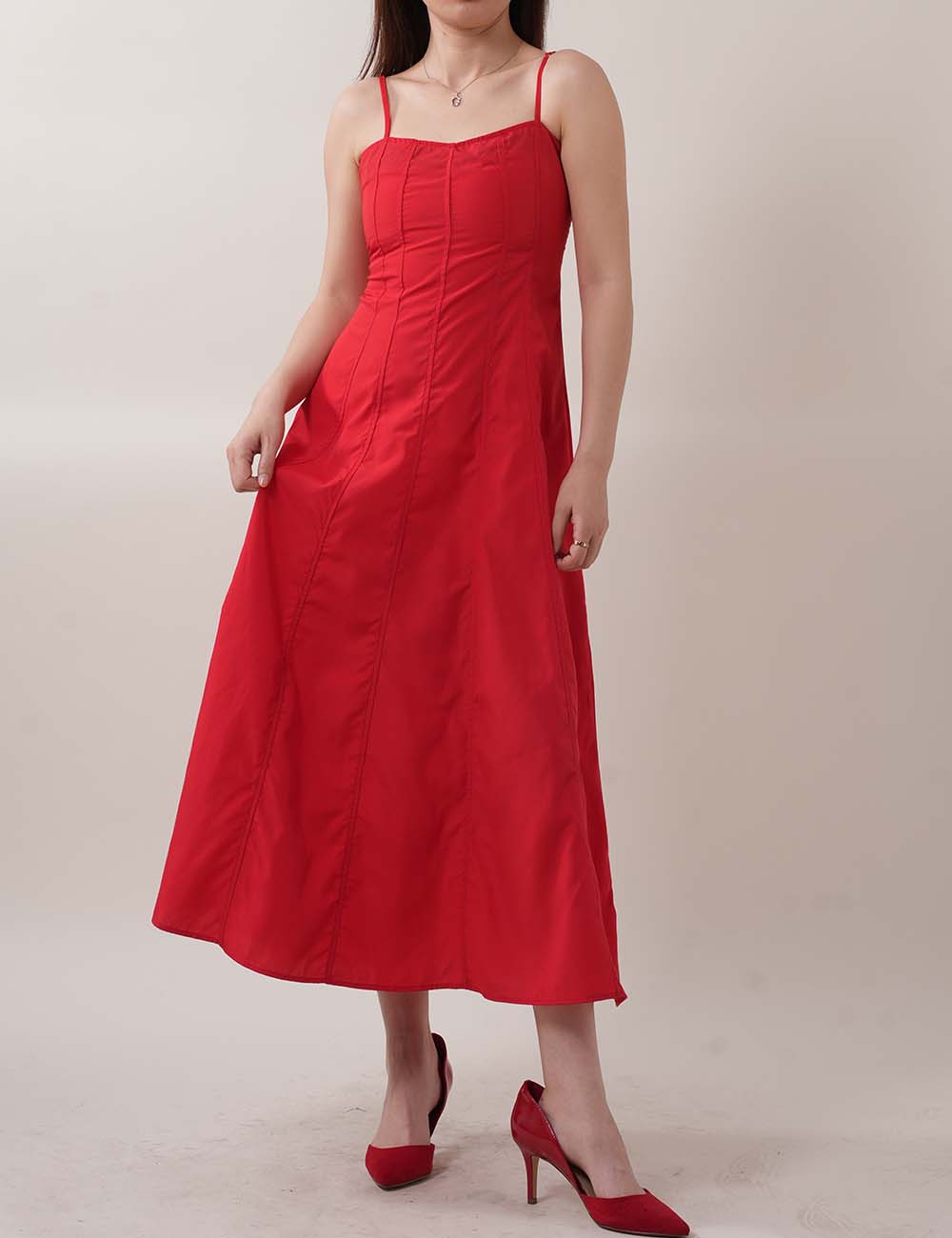 Slim Solid Color Spaghetti Midi Dresses
