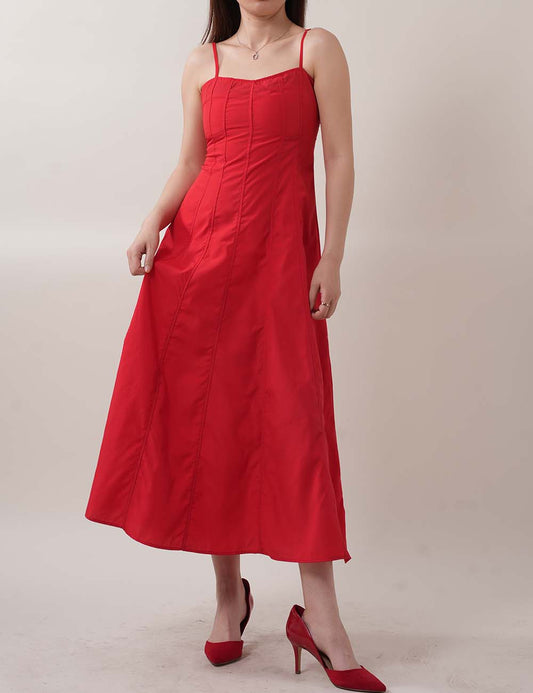 Slim Solid Color Spaghetti Midi Dresses