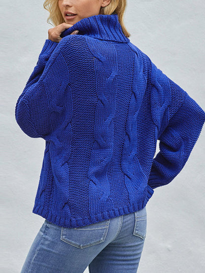 Jacquard High-Neck Long Sleeves Sweater Tops