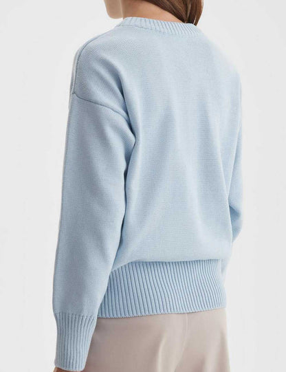 Casual Solid Color Round Neck Knit Sweater