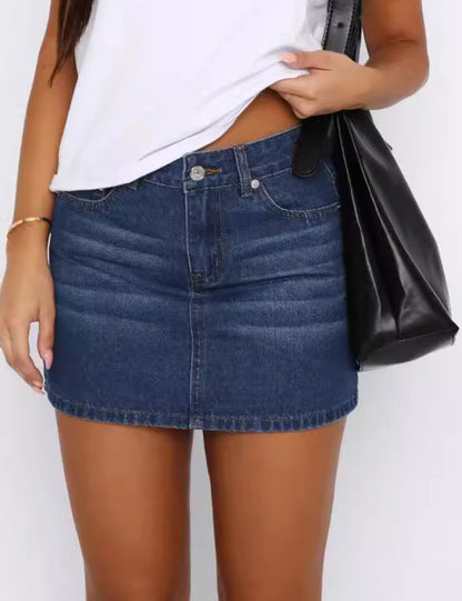 Distressed Hip Wrap Denim Mini Skirt