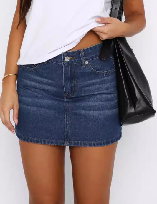 Distressed Hip Wrap Denim Mini Skirt