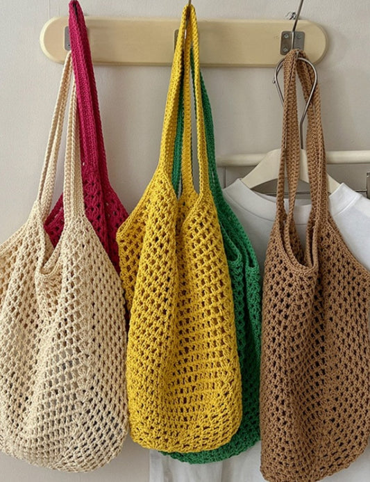 Solid Color Hollow Out Simple Beach Shoulder Bag