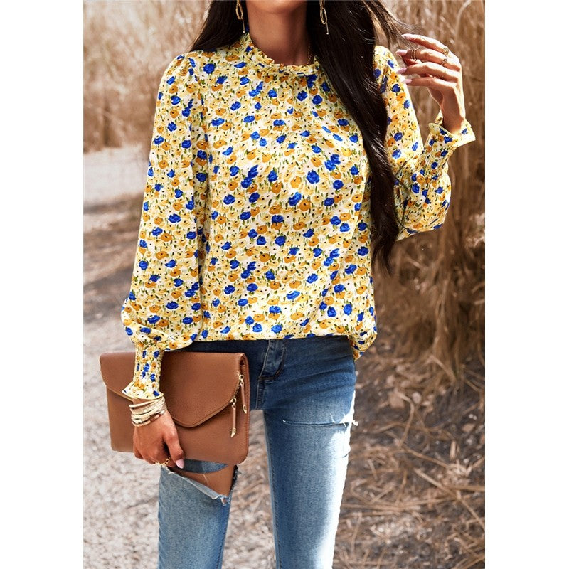 Long Sleeves Crewneck Printing Casual Blouse