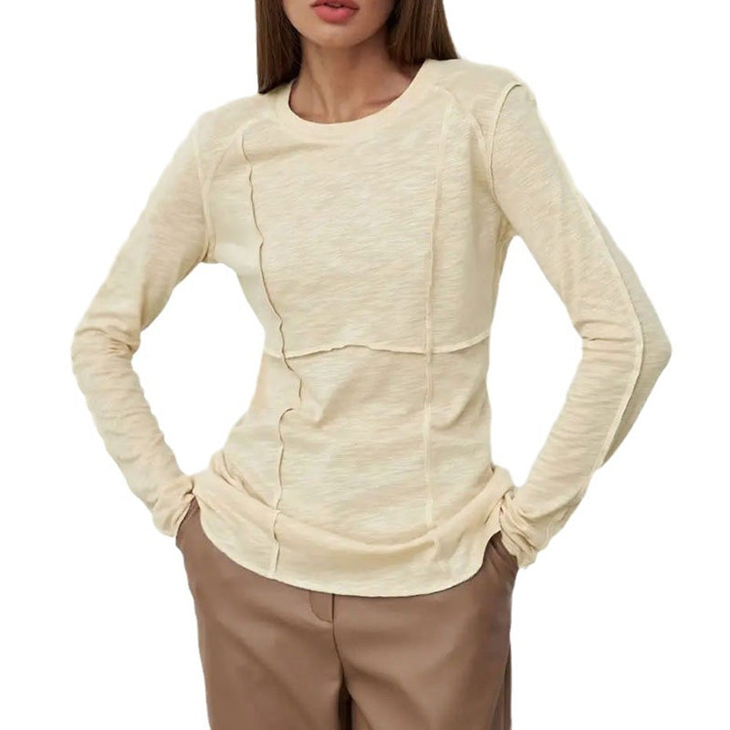 Elegant Splice Round Neck Long Sleeve Top