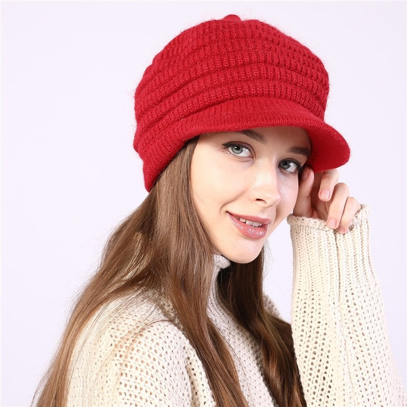 Thick Striped Fleece Knit Duckbill Beret