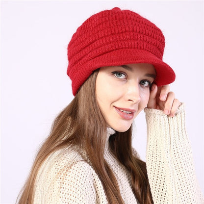 Thick Striped Fleece Knit Duckbill Beret