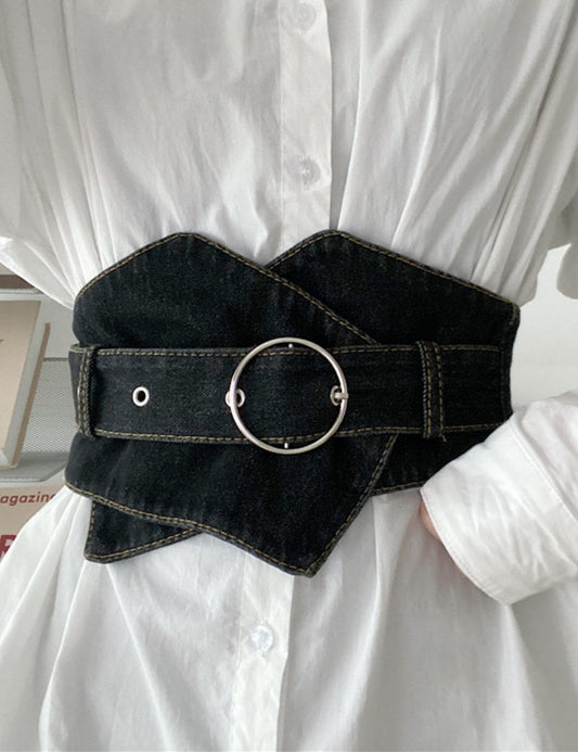Denim Irregular Simple Wide Waist Belt