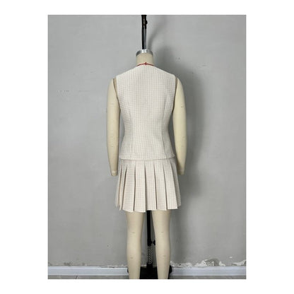 Sleeveless Vest Pleated Skirt Set