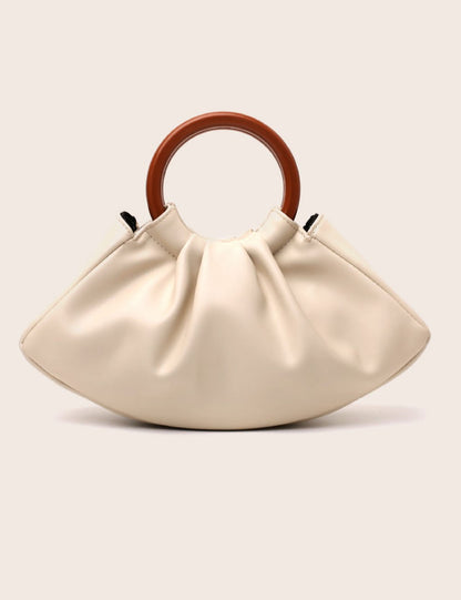 Resin Ring Handle Ruched Cloud Tote Purse