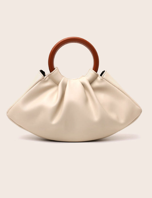 Resin Ring Handle Ruched Cloud Tote Purse