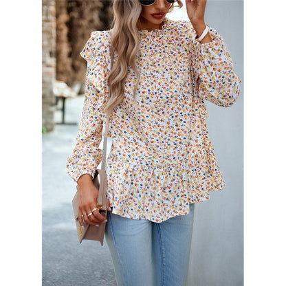 Lace Collar Floral Wood Ear Trim Shirt